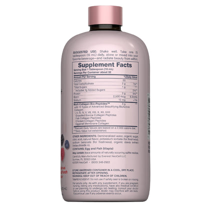 NeoCell Liquid Multi Collagen Peptides | 16 fl oz | with Biotin | Advanced Nourishing Formula | 10 Types of Bio-Peptides