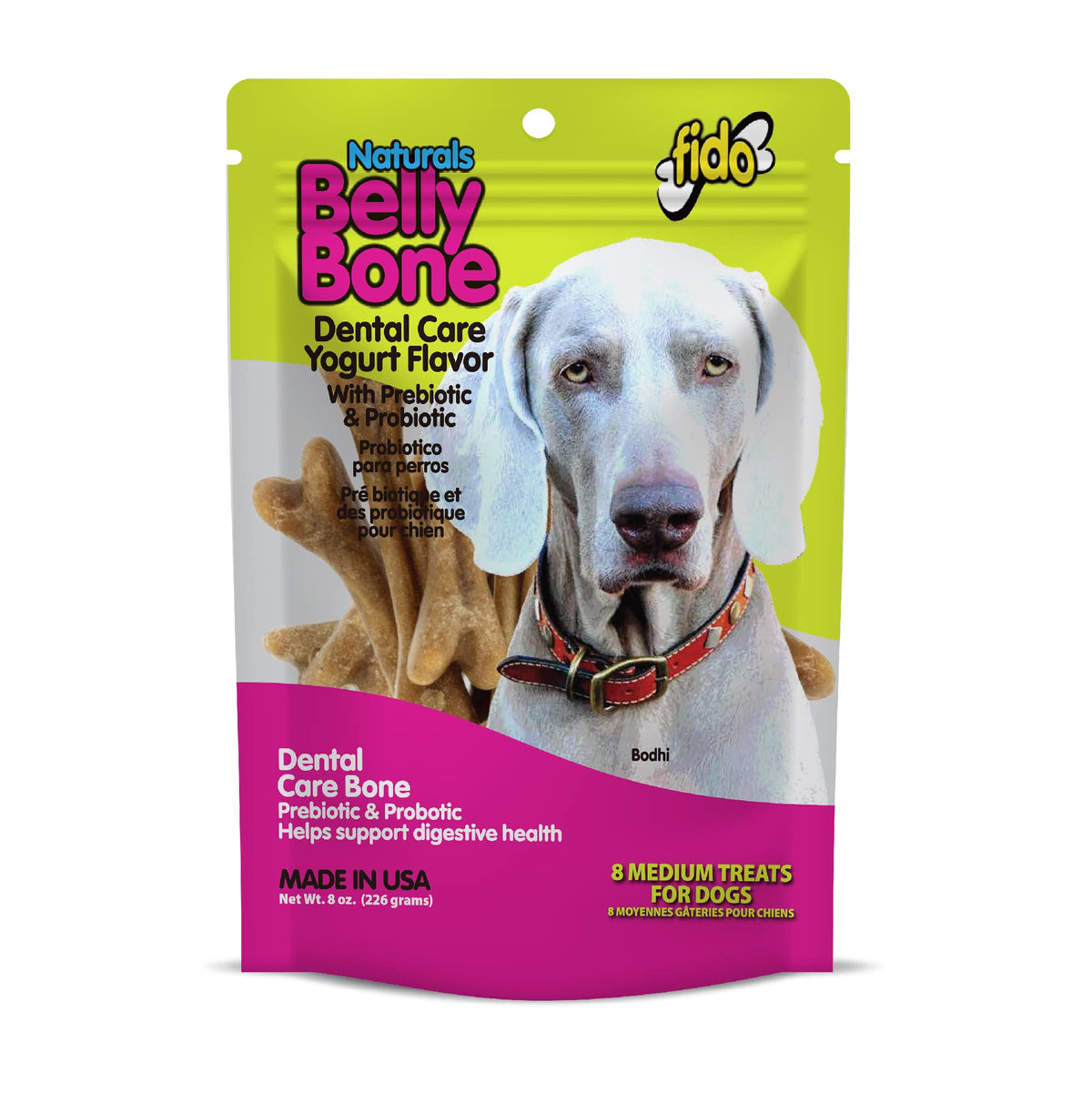 Fido Belly Bones for Dogs, Mini - 21 Count - Yogurt-Flavor Dental Treats for Small Dogs - Plaque & Tartar Control for Fresh Breath - Digestive Support - Made in USA