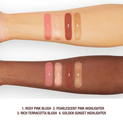Charlotte Tilbury Mini Hollywood Blush & Glow Glide Palette, Powder Blush & Highlighter Compact, Face Makeup Duo, Travel Size Makeup Palette - Rich Terracotta Blush/Golden Sunset Highlighter