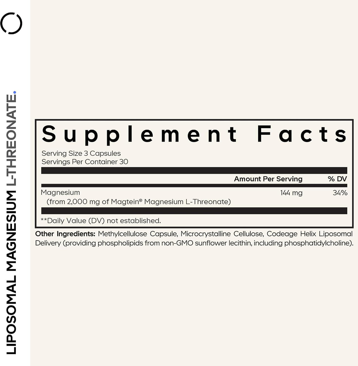 Codeage Liposomal Magnesium L-Threonate, Magtein, NSF, 90 Capsules | Magnesium L-threonate as patented Magtein, with liposomal delivery from sunflower phospholipids. Vegan, non-GMO.