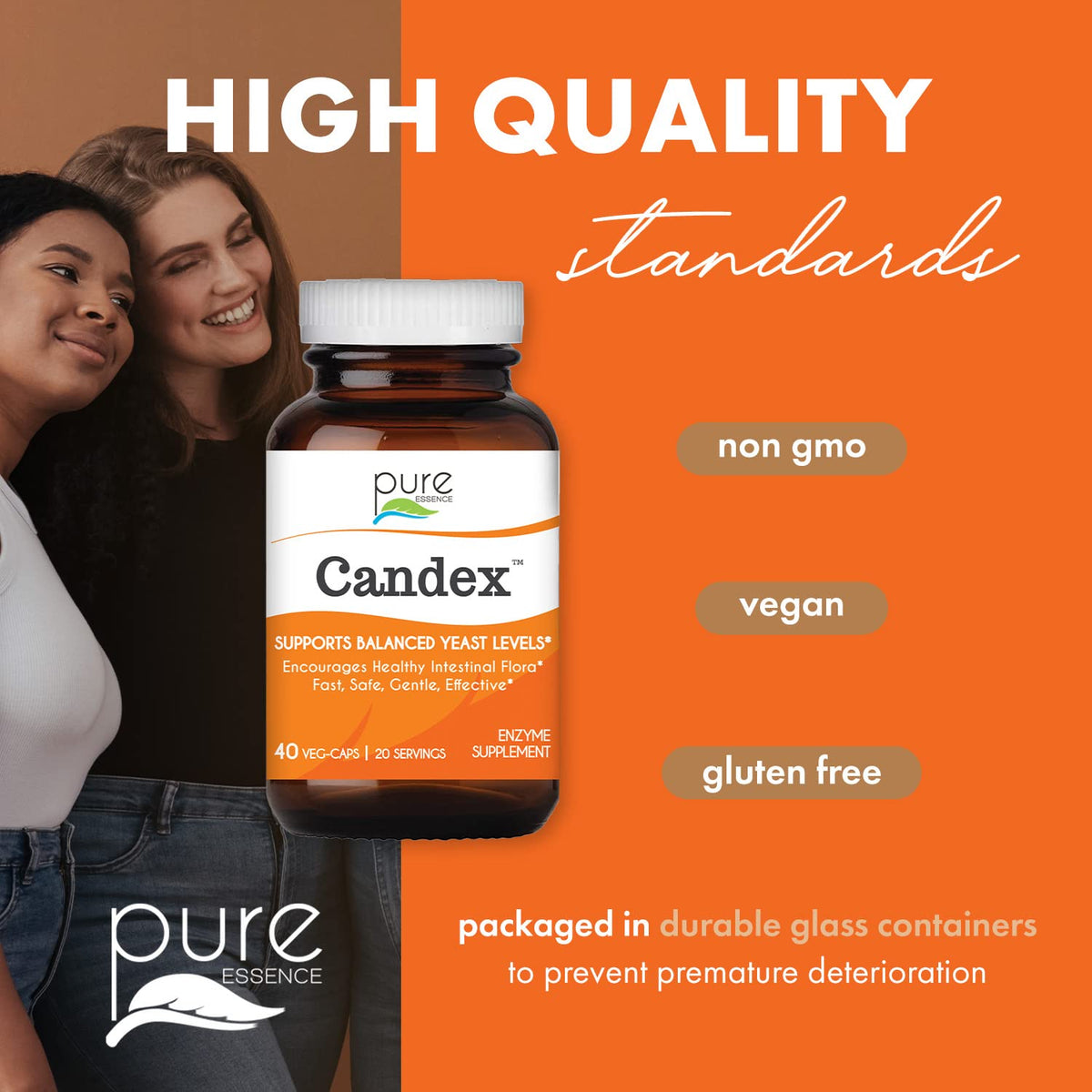 Pure Essence Candex Supplement - Yeast Overgrowth Supplement with Digestive Enzymes, Yeast Infection Probiotic Treatment for Men and Women - 120 Capsules