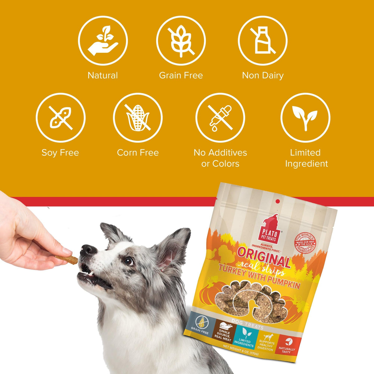 Plato Real Strips Salmon Recipe Dog Treats, Air-Dried High-Protein Soft Strips, Omega-Rich Skin & Coat Support, 18 oz