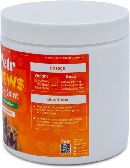 Vetr Hip and Joint Chicken Flavored Chews for Dogs - Glucosamine Chondroitin MSM Supplement - 60 Chewable Tablets - Vet-Formulated in USA