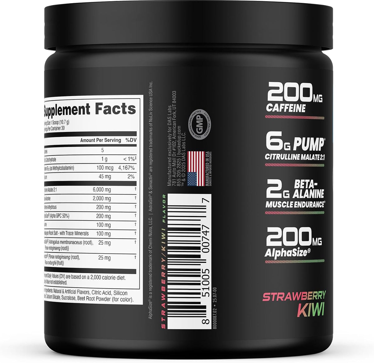 Bucked Up Pre Workout - Best Tasting - 6 Grams Citrulline, 2 Grams Beta Alanine Non Proprietary Blend, Powder (Strawberry Kiwi)