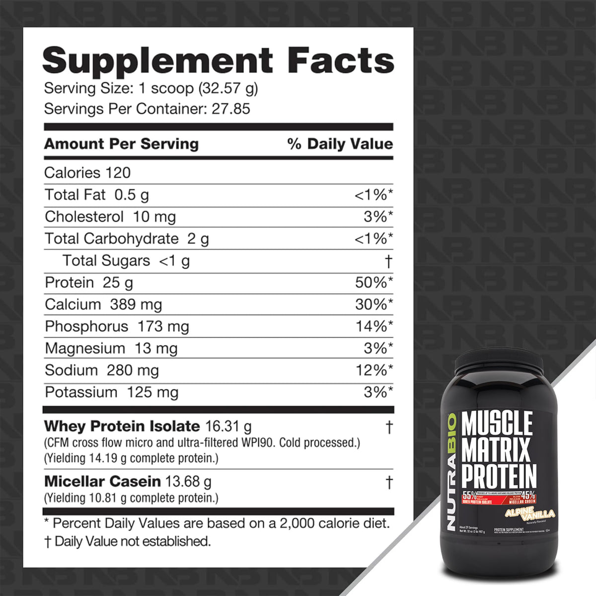NutraBio Muscle Matrix Protein Powder - 25g of Protein Per Scoop - Whey Isolate and Micellar Casein Combo for Fast and Slow Release - Dutch Chocolate - 2 Pounds, 28 Servings
