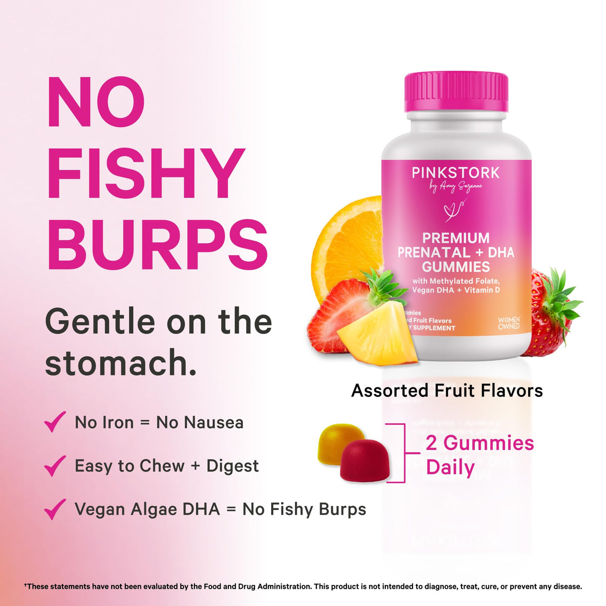 Pink Stork Premium Prenatal Gummy Vitamins, 60 Gummies, 30-Day Supply | Vegan Algae DHA, Methylated Folate + Methylcobalamin, MTHFR-Friendly, No Iron, No Fishy Aftertaste