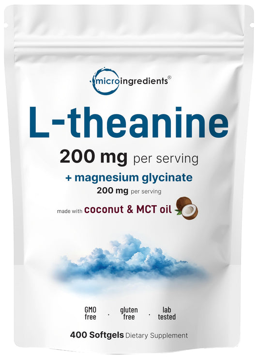 L-Theanine 200mg with Magnesium Glycinate, 400 Coconut MCT Oil Softgels | 2-in-1 Amino Acid & Mineral Complex | Gentle Care All Day & Night Micro IngredientsBuy Supplements Australia
