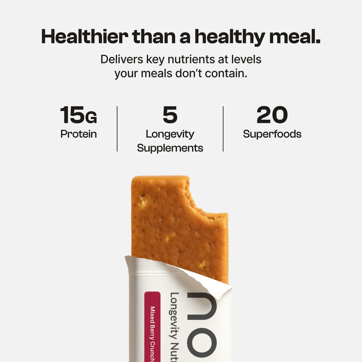 Novos Longevity Protein Bar | 15g Protein, 20 Superfoods, 5 Longevity Ingredients for Men & Women | Supports Skin, Mind & Mood | Mixed Berry Crunch (12-Pack)