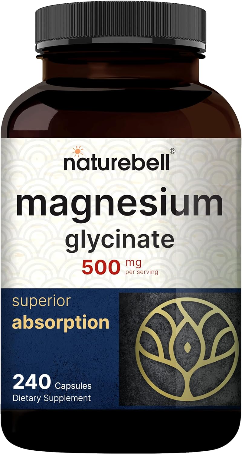 NatureBell Magnesium Glycinate Capsules 500mg & Myco Guardians 10 in 1 Mushroom Powder 10oz Bundle Pack | Chelated & Purified Mineral | Immune Booster & Brain Health Support