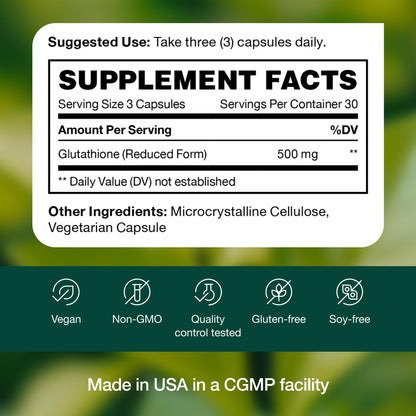 Glutathione Supplement Capsule - Strongest DNA Verified Glutathione Reduced - Vegan Friendly, Non GMO, Gluten & Soy Free