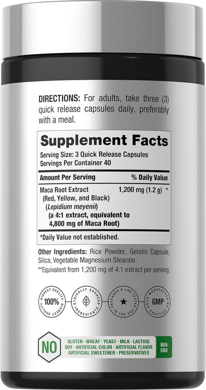 Horbäach Maca Root Capsules for Men and Women | 120 Pills | High Potency Extract | Non-GMO and Gluten Free Formula