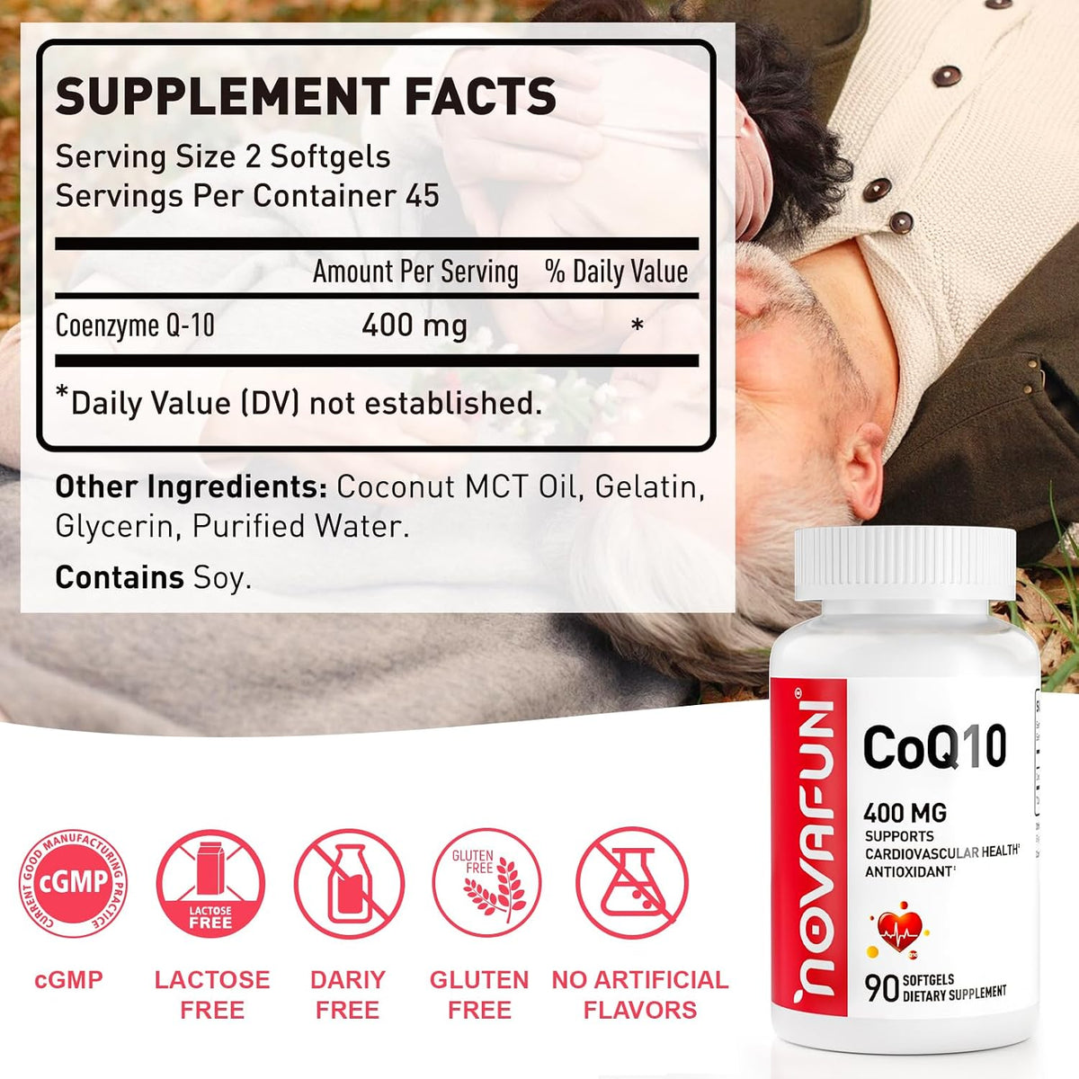 CoQ10-400mg-Softgels with Coconut MCT Oil, High Absorption Coenzyme Q10 Supplement for Heart Health & Energy Production, 90 Count, 45 Day Supply
