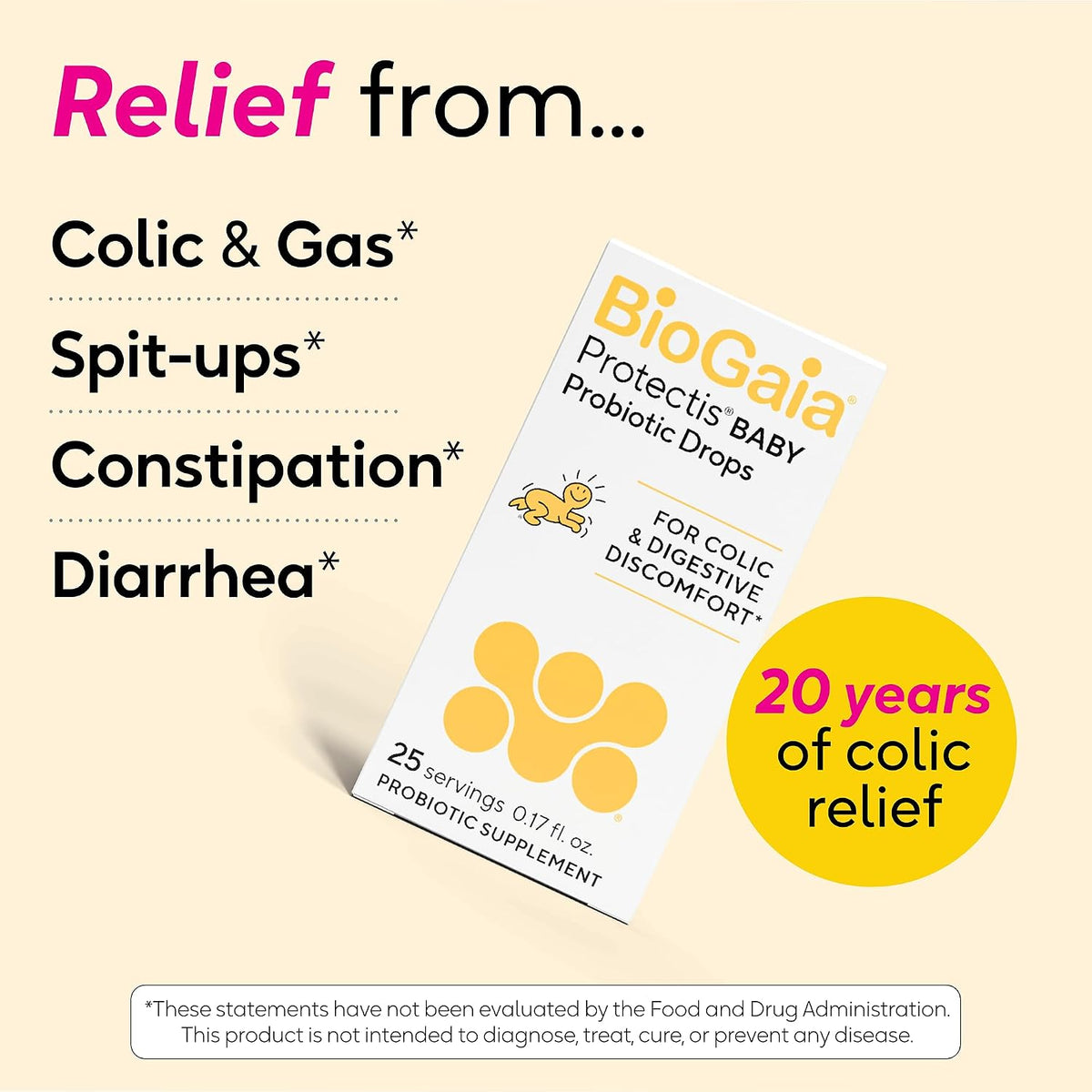 BioGaia Baby Probiotic Drops - Baby Essentials for Colic & Gas Relief, Safe for Newborns, Reduces Crying, Fussing, Colic, Gas, Spit-ups and Constipation, No allergens, Dairy, Soy, Gluten, or Sugar