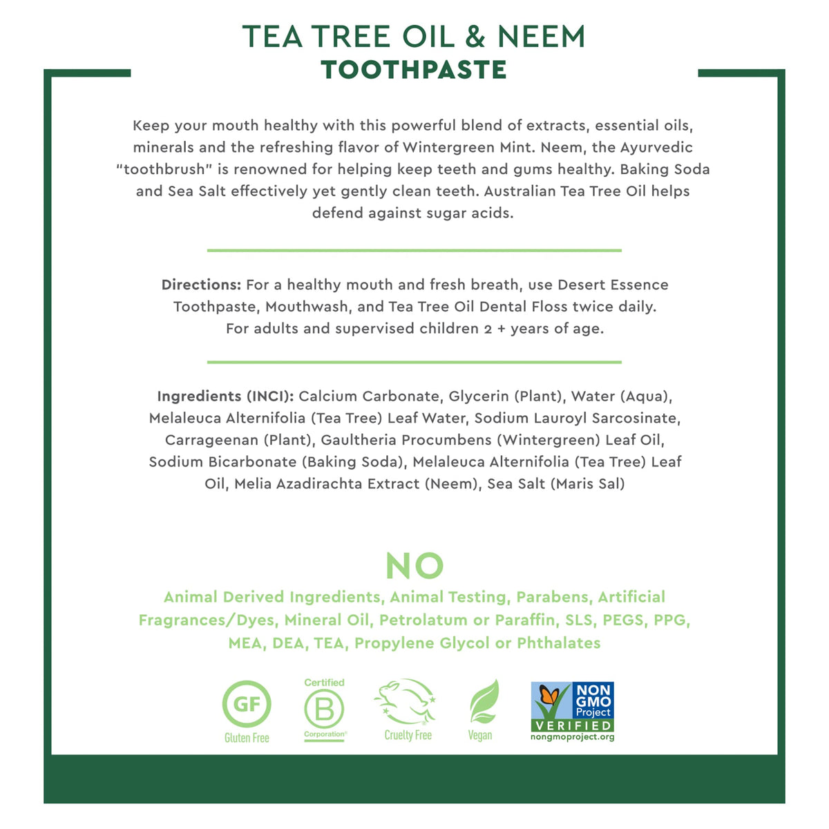 Desert Essence Tea Tree Oil Mint Toothpaste, Fluoride Free, 6.25 oz