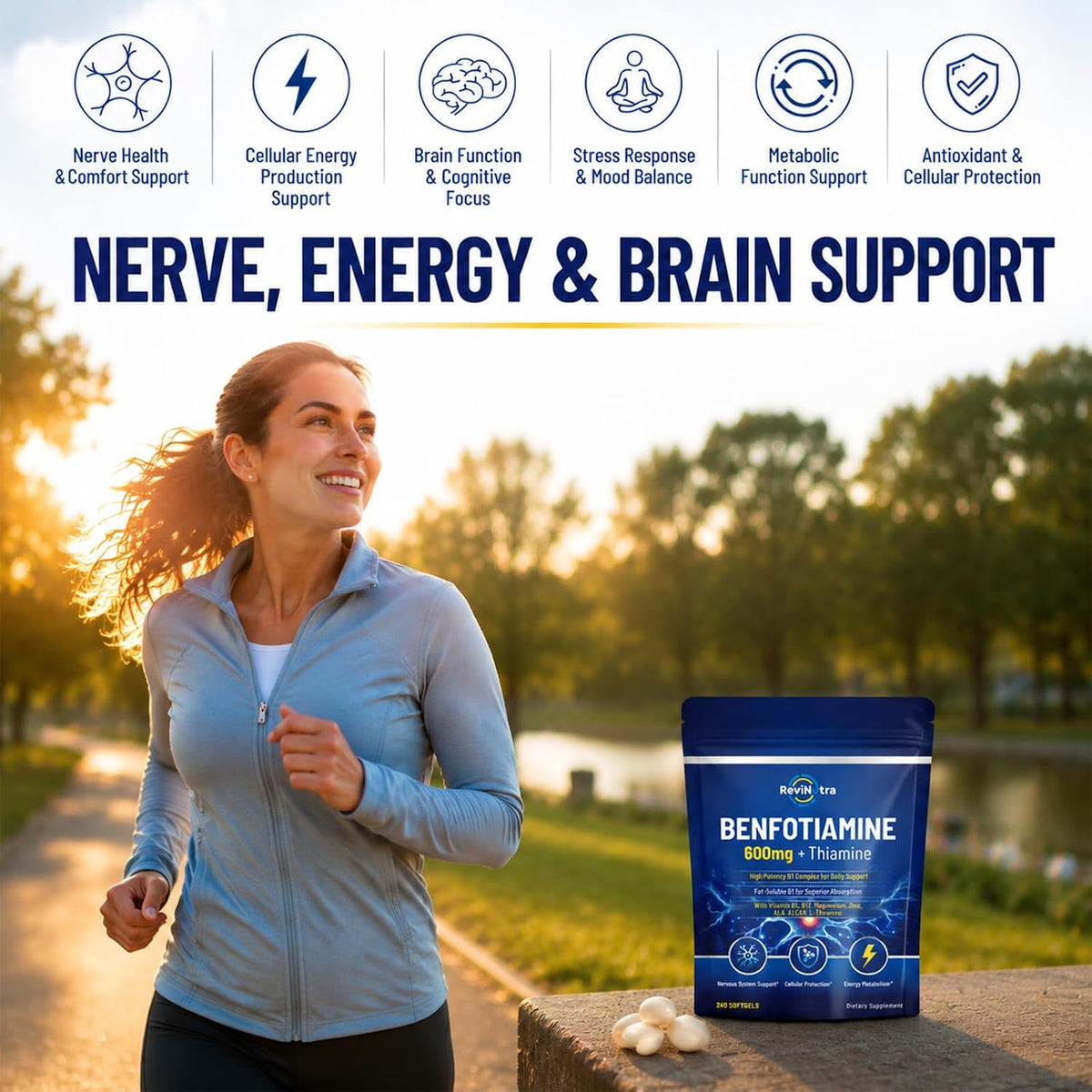 Vitamin B1 Benfotiamine 600mg Softgels, Thiamine HCl Supplements with Magnesium, Zinc, L-Theanine, ALA, Acetyl-L-Carnitine for Energy & Nervous System Support, Non-GMO, 240 Softgels Capsules