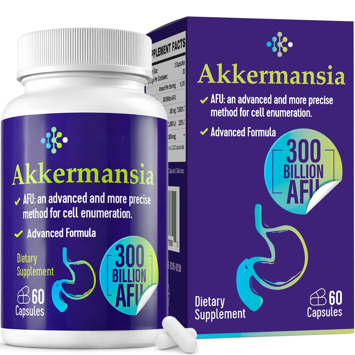300 Billion AFU Akkermansia Muciniphila - A Live Probiotics for Women and Men, Supports GLP-1, Digestive Gut, Immune & Overall Health, Enhances* Gut Digestive Lining function, 60 Count (Pack of 1)