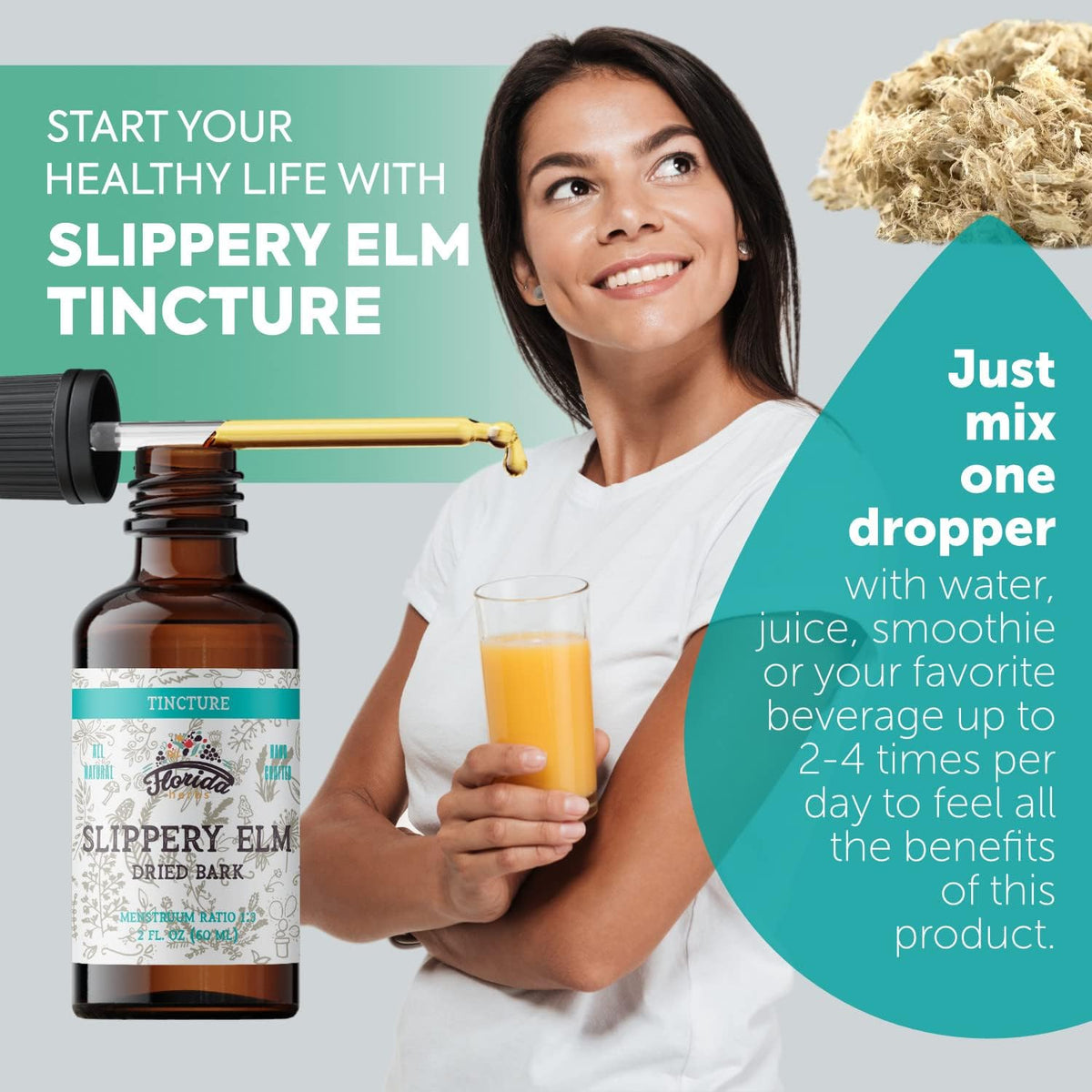 Slippery Elm Tincture 2 oz (60 ml) | Premium Alcohol-Free Herbal Extract from Ulmus Rubra | Liquid Botanical Supplement | Traditional Soothing Mucilage Formula | Made in USA