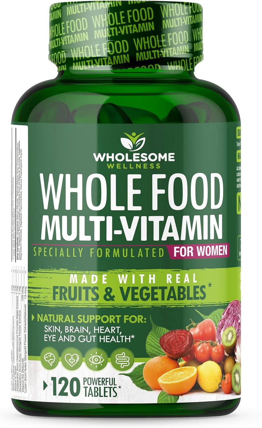 Wholesome Wellness Whole Food Multivitamin for Women - Natural Multi Vitamins, Minerals, Organic Extracts Digestive Enzymes 1000MG Bundle
