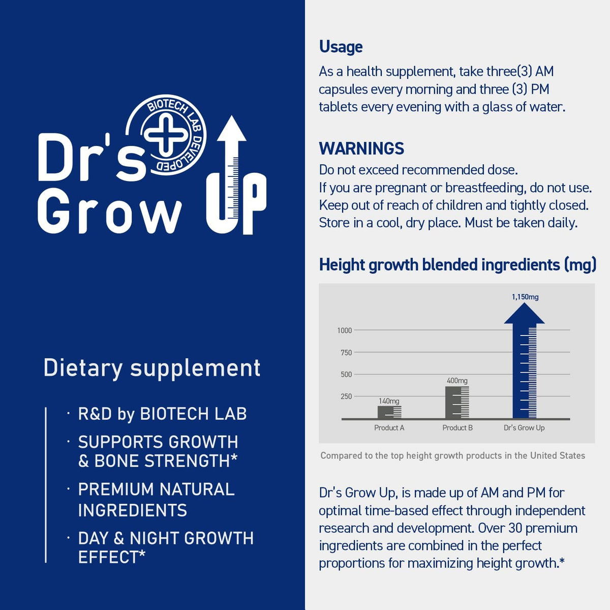 BONE SCIENCE Dr's Grow UP AM & PM Bone Support for Kids & Teens, D3 K2 MK-7