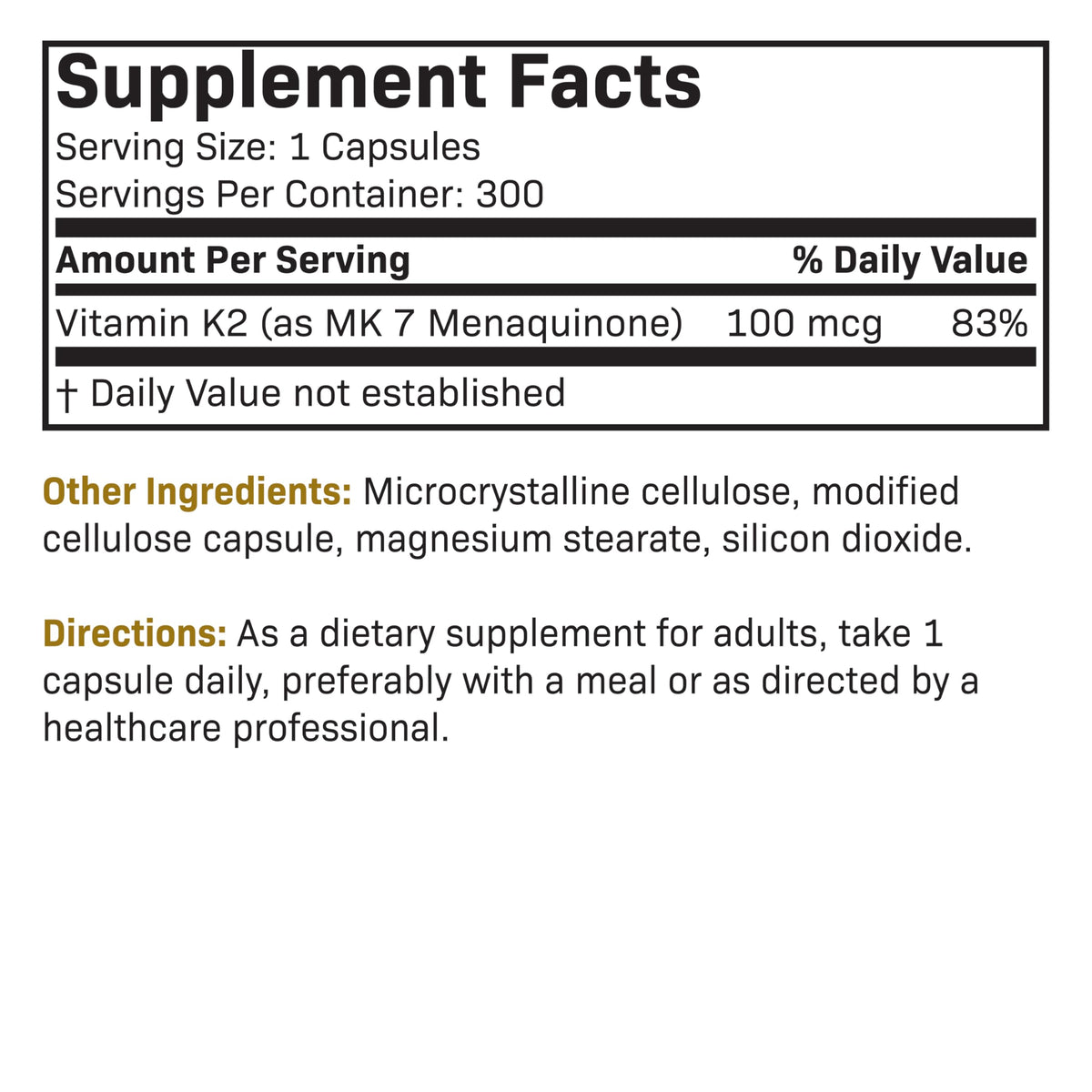 Futurebiotics Vitamin K2 as MK-7 100 mcg, Supports Strong Bones - Non-GMO, 100 Vegetarian Capsules