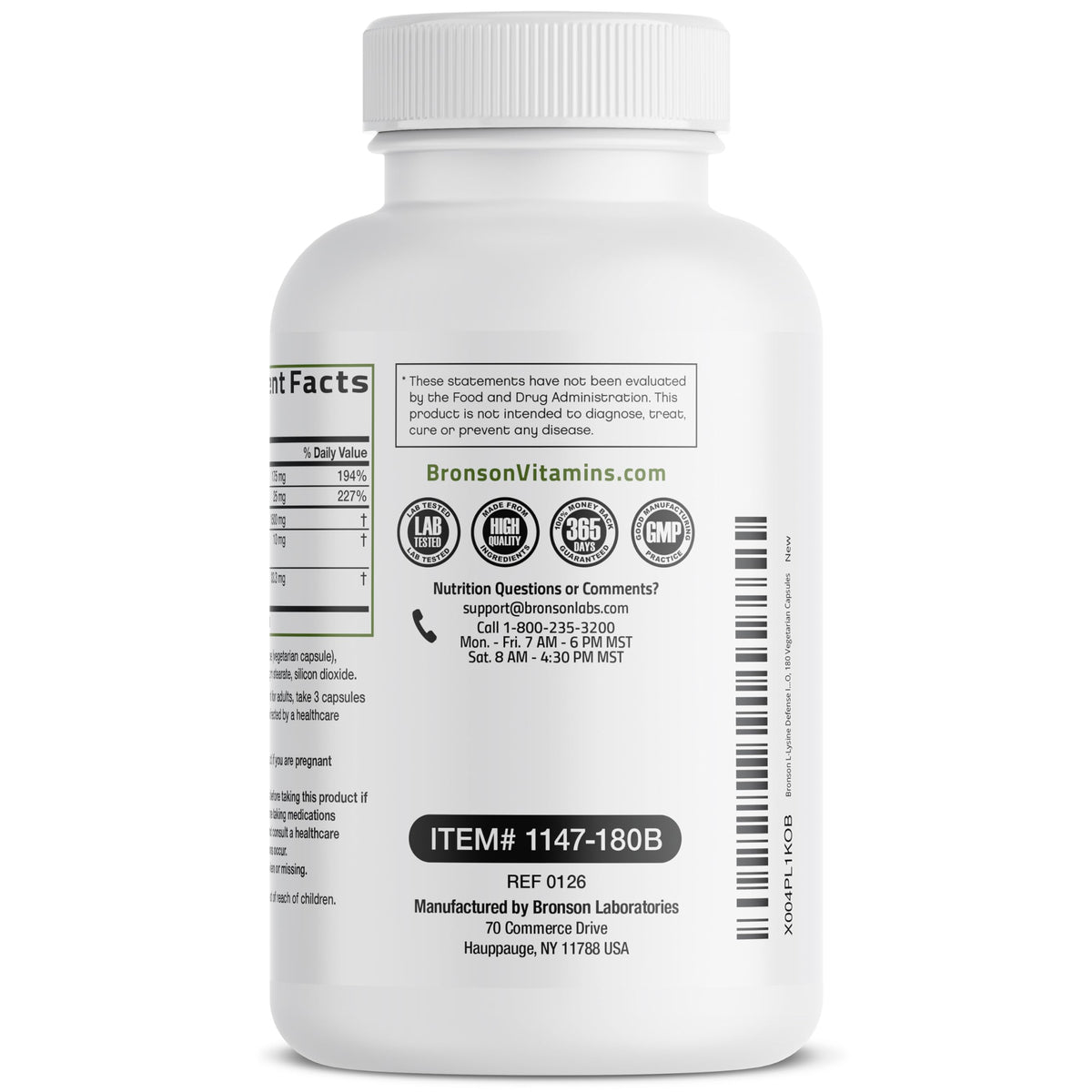 Bronson L-Lysine Defense Immune Support Complex, 1500 mg, 90 Capsules | Essential Amino Acid with Olive Leaf, Garlic, Vitamin C & Zinc, Vegetarian, Non-GMO, Gluten-Free & Soy-Free