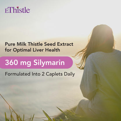 EThistle Liver Wellness Dietary Supplement, Milk Thistle & Vitamin E Liver Health Formula, Caplets 180 Count