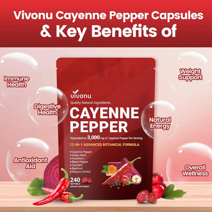 Cayenne Pepper Softgels Supplement, Supports Leg Vein, Heart and Blood Vessel Health, with Vitamin E D3+K2 and Extracts of Grape Seed, Hawthorn, Beetroot, Berberine and Others (Softgels / 2 Bag)