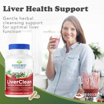 Ridgecrest Herbals LiverClean, Herbal Liver Support Supplement, Blessed Thistle, Dandelion, Detox, Cleanse Support, Healthy Bile (60 Caps, 30 Serv)