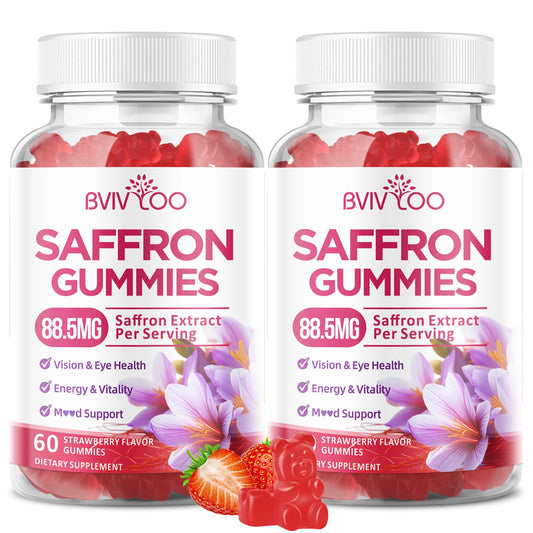 Saffron Gummies for Adult Kids, 10-IN-1 Formula with Saffron 88.5mg, Vitamins D3 & B6, Magnesium, Zinc, Ashwagandha, L-Theanine, St. John's Wort - Supports Mood & Focus, Strawberry Flavor, 60 Count BVIVLOOBuy Supplements Australia