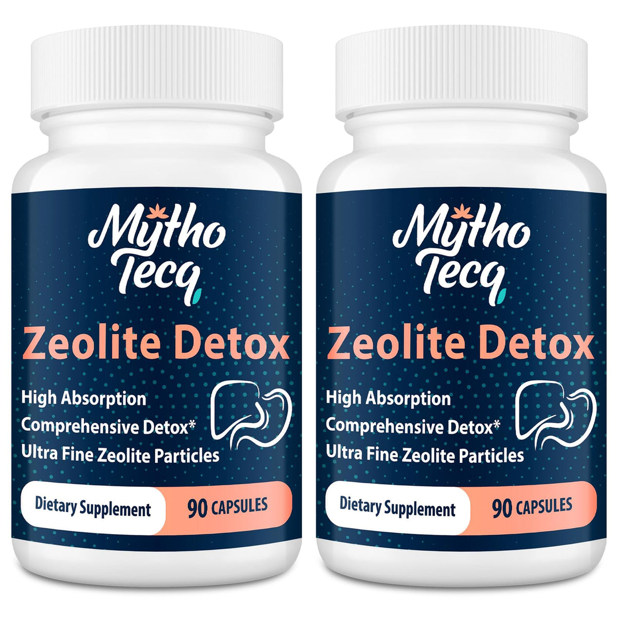 MythoTecq Zeolite Capsules with Activated Charcoal & Bentonite, 90 Count | 2300mg formula featuring zeolite clinoptilolite, activated charcoal and bentonite clay