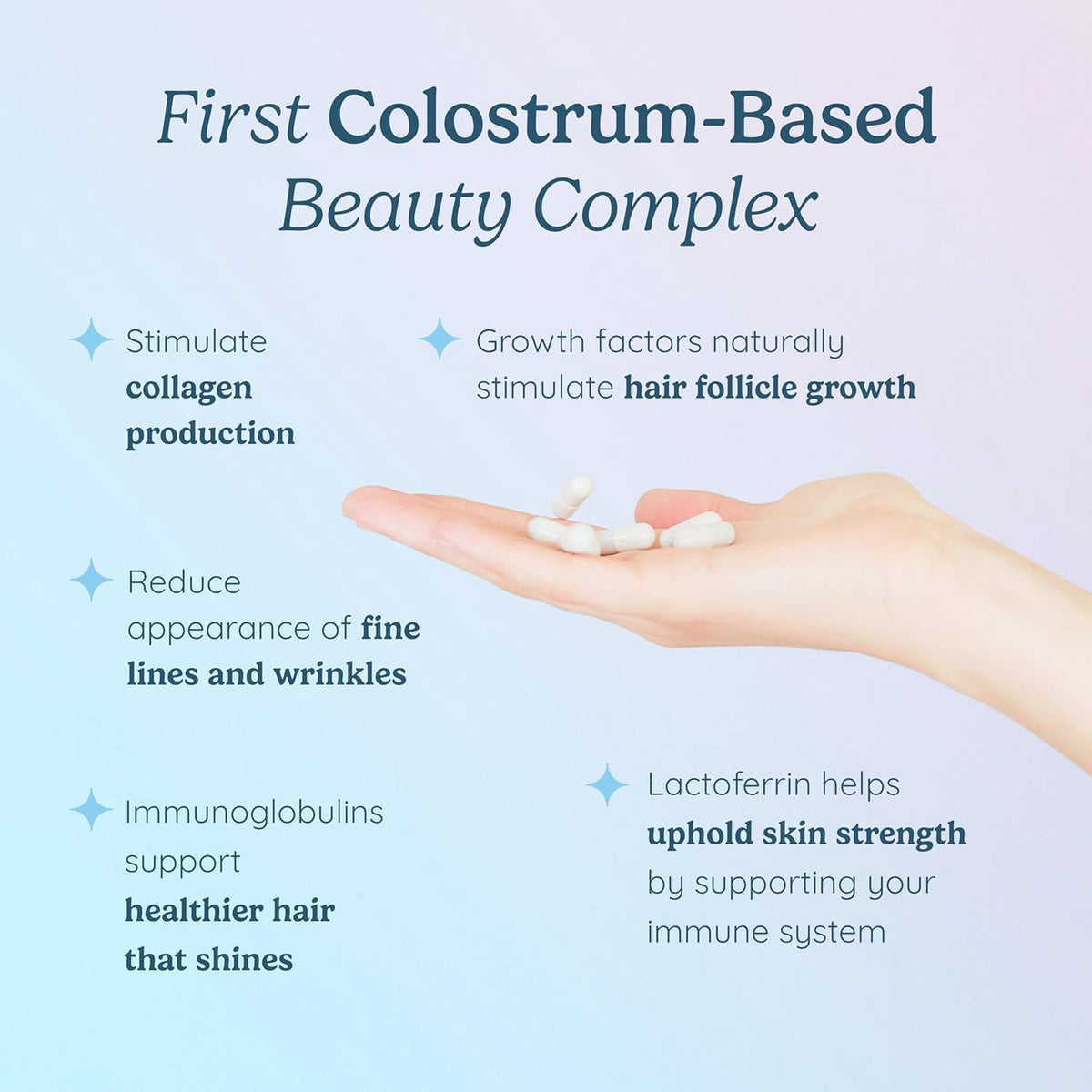 WONDERCOW Hair Skin and Nails Vitamins w/Bovine Colostrum, Collagen, Hyaluronic Acid, Biotin, Zinc, & Lactoferrin┃Supports Faster Hair Growth, Stronger Nails and Glowing Skin (30 Servings, Capsule)