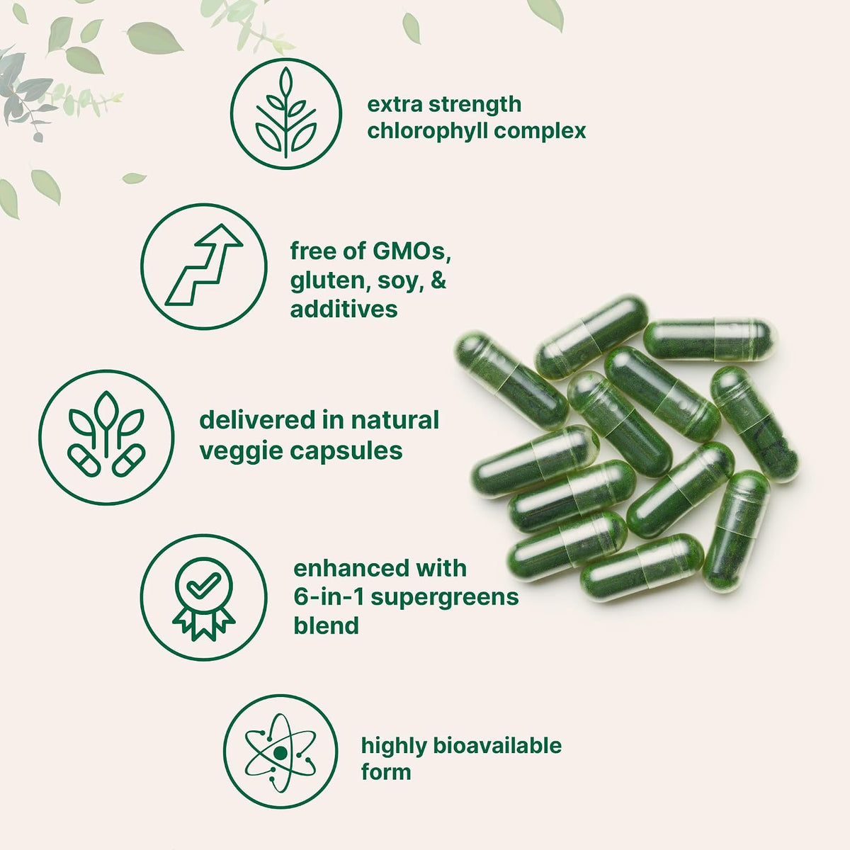 Micro Ingredients Chlorophyll Super Greens Complex | 240 Veggie Capsules with Parsley, Moringa, Spirulina, Chlorella, & More | Gluten-Free, No Additives