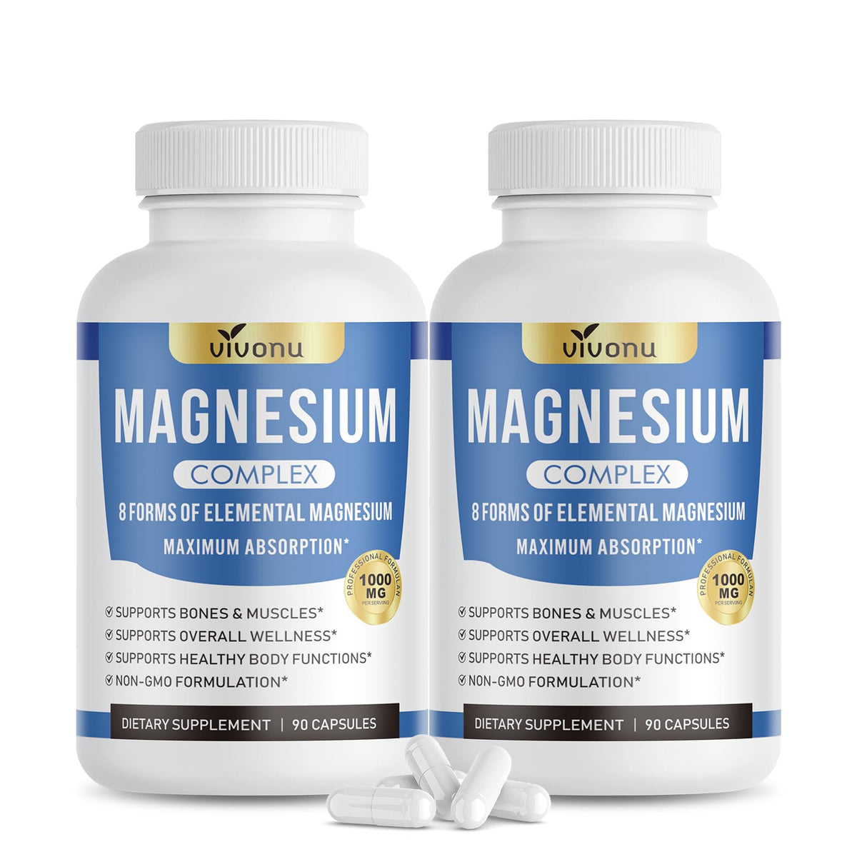 8 Magnesium Complex for Women, Maximum Absorption* 1000mg Formula – Supports Healthy Muscles, Bones, Nerves & Overall Body Functions, Premium Non-GMO Supplement, 90 Capsules