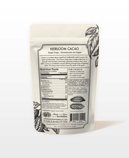 Anima Mundi Heirloom Cacao Powder - Organic Ancestral Seeds - Single Origin Ecuador Cacao Arriba Superfood for Ceremonial Rituals - Antioxidant-Rich