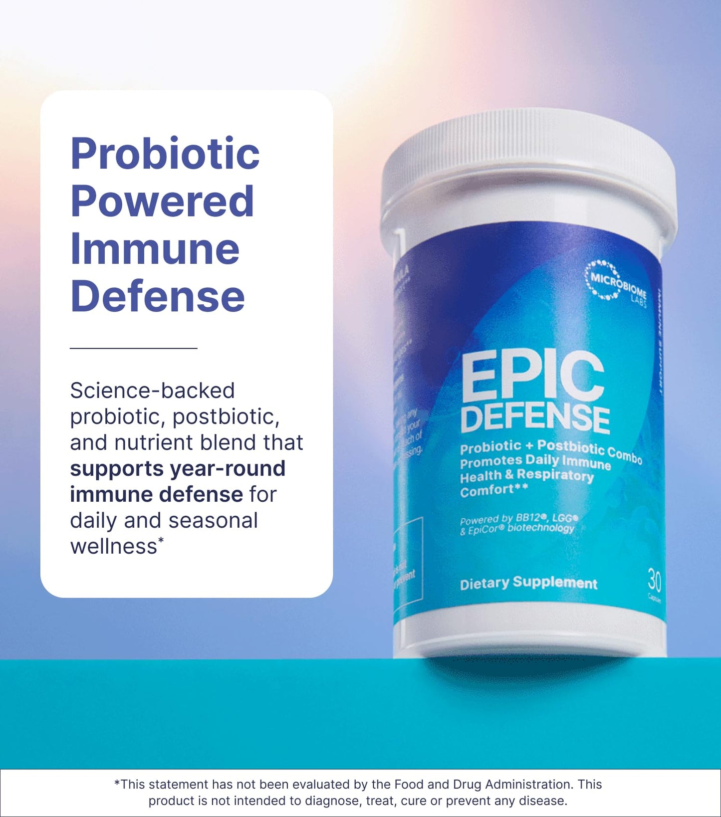 Microbiome Labs EpicDefense Probiotic + Postbiotic Combo - Immunobiotic Formula with LGG, BB-12 & Epicor - Daily Immune System Support - Respiratory Comfort