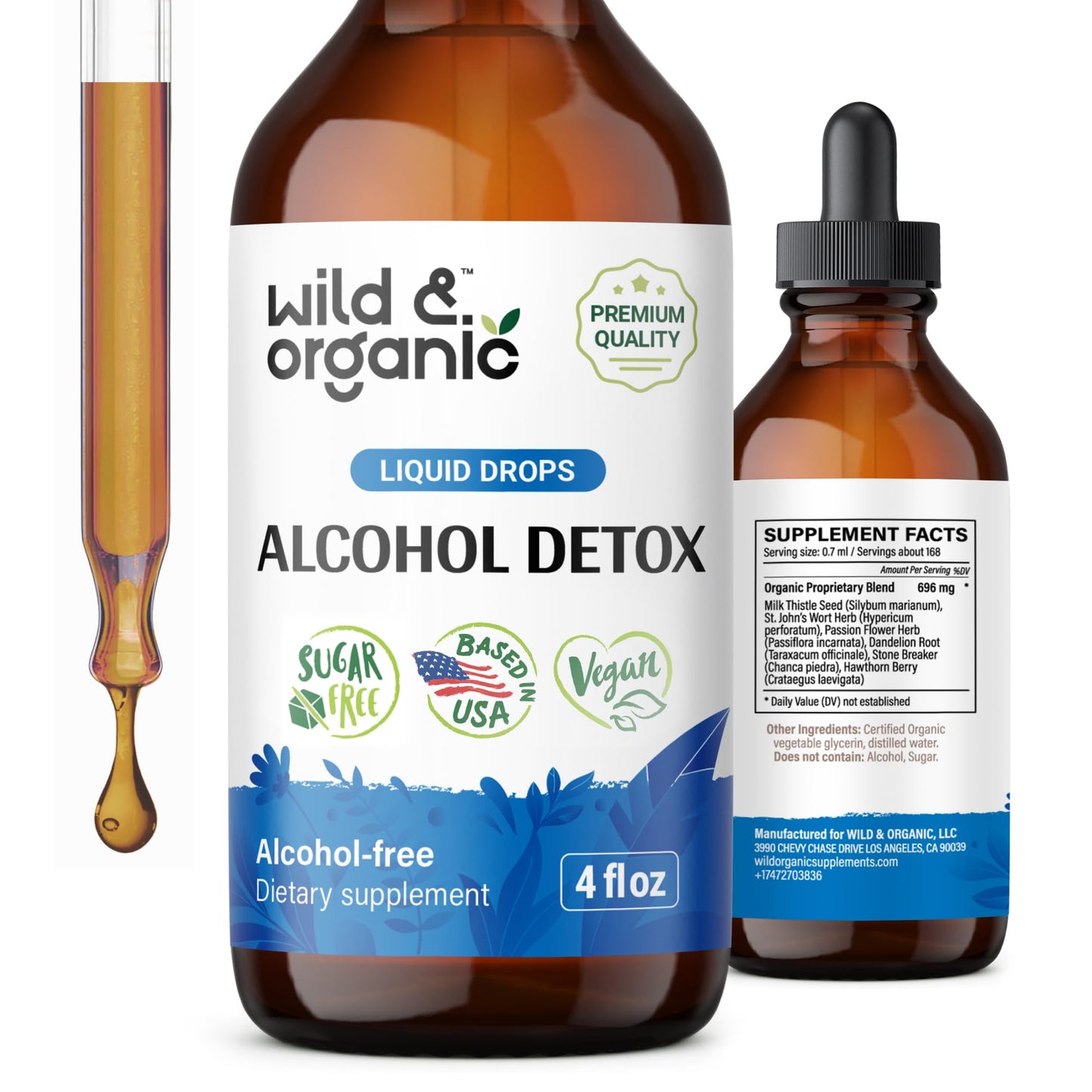 Wild & Organic Alcohol Detox Drops - Liver & Kidney Cleanse with Milk Thistle, Chanca Piedra Stone Breaker - Anti Alcohol Complex for Liver Cleanse Detox