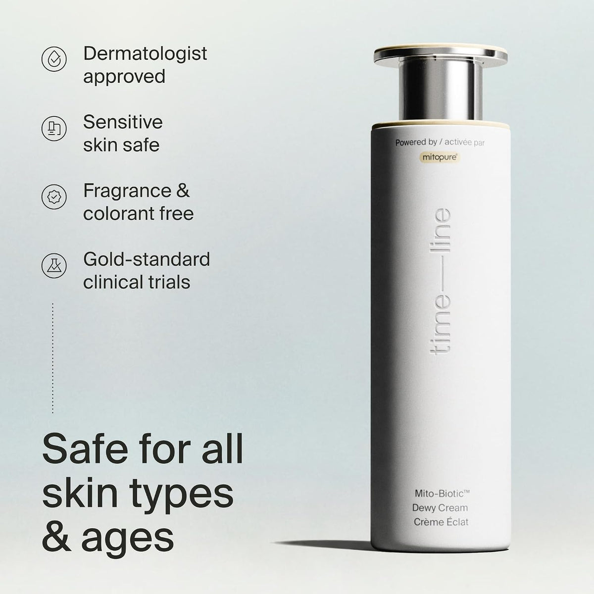 Timeline Mitopure™ - Dewy Cream Lightweight Moisturizer With Peptides to Hydrate, Plump & Protect Dry Skin - 1.7 Fl Oz