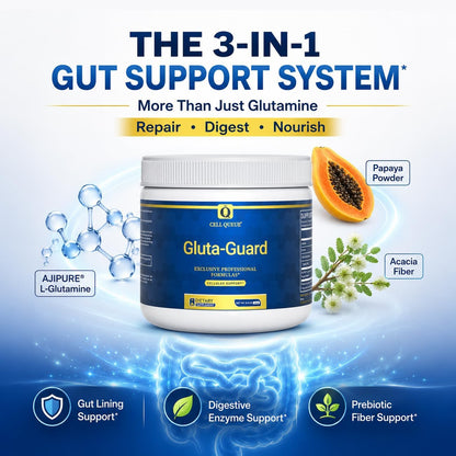 Gluta-Guard L-Glutamine Powder with Papaya Powder & Acacia Fiber | Triple-Action Gut Health & Digestive Support, Gut Lining, GI Health & Regularity, Prebiotic Fiber Supplement, 30 Servings