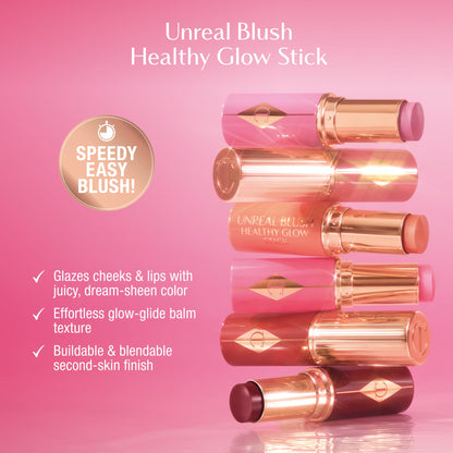 Charlotte Tilbury Unreal Healthy Glow Blush Stick - Buildable Cream Makeup with a Skincare-Infused Formula - Easy to Use, Blendable & Leaves Skin with a Luminous Sheen - Berry Glow