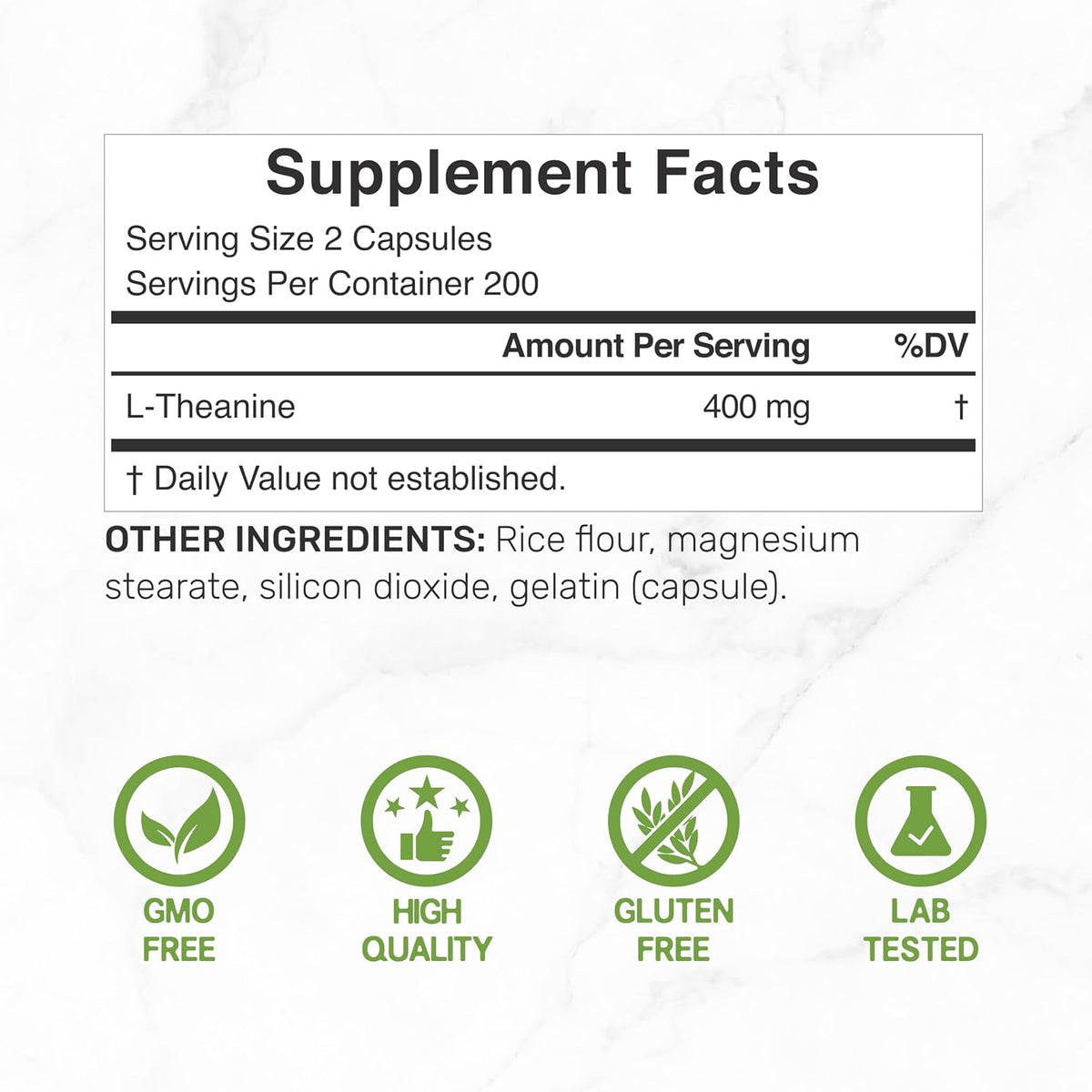 L-Theanine 400mg, 400 Capsules – Extra Strength Theanine Supplement – Amino Acids for Focus & Relaxation Support – Non-GMO & Gluten Free