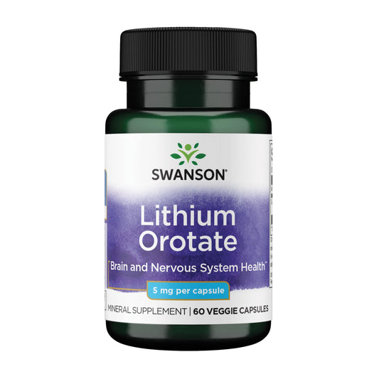 Swanson Lithium Orotate Mood and Memory Support Supplement for Stress-Prone Adults Seeking Emotional Wellness - 5 mg Elemental Lithium (60 Veggie Capsules) SwansonBuy Supplements Australia