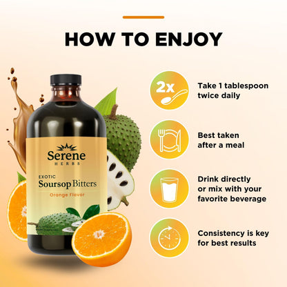 Serene Herbs Soursop Bitters Liquid – Organic Herbal Sour SOP Guanabana with Black Seed, Moringa, Irish Moss & Ginger – Gut Support,