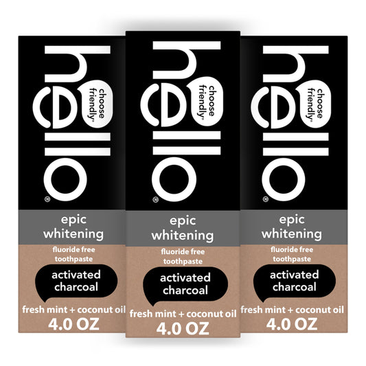 hello Epic Whitening Charcoal Fluoride Free Toothpaste, Activated Charcoal Toothpaste with Coconut Oil, Whitens Teeth Naturally, SLS Free