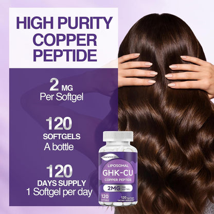 GHK-Cu Peptide Hair Softgels – 2mg GHK-Cu with Liposomal Delivery – Beauty Support for Skin, Hair & Collagen – Easy-to-Swallow Plant-Based Softgels