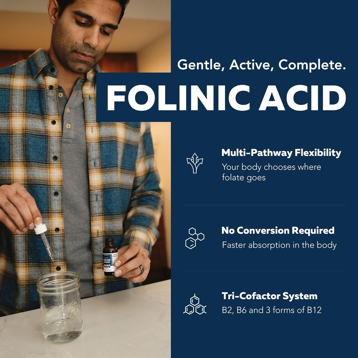 FolinicActive™ Organic Folinic Acid Liquid Drops for Brain, Heart, Nerve & Mood Support - 1700 mcg with B12, B6 & Riboflavin B2 - Tri-Cofactor Absorption System -Berry Flavor Drops, 1fl oz-60 Servings