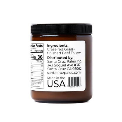 Santa Cruz Paleo Beef Tallow for Cooking, 100% Grass Fed and Finished, Gluten Free, Keto, Sugar Free, Paleo, With Vitamin D, E, K, B1, A, Fatty Acids, 8 Oz