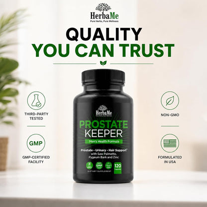HerbaMe Prostate Support Supplement for Men with Saw Palmetto, Pygeum Bark & Zinc – Supports Healthy Urinary Flow, Bladder Comfort & Prostate Function, Daily Men’s Wellness Formula, 120 Capsules