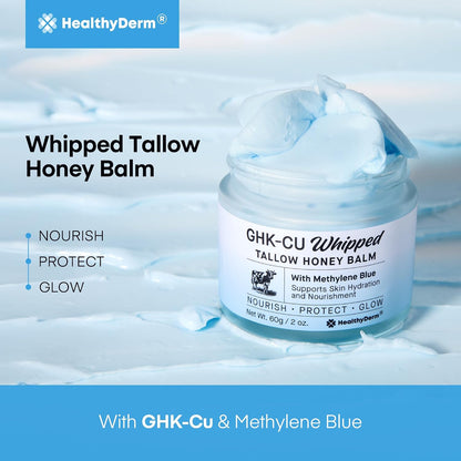HealthyDerm Copper Peptides GHK-Cu Beef Tallow for Skin: Blue Balm with Methylene Blue, Manuka Honey & Vitamin E – Natural Face and Body Moisturizer for Mature, Dry & Sensitive Skin – 2oz