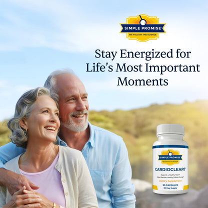 Simple Promise CardioClear7 CoQ10 with PQQ and Shilajit Supplement - Daily Heart Health, Circulation and Cellular Energy Support - Gluten Free, Non-GMO, cGMP Certified - Once Daily, 30 Capsules