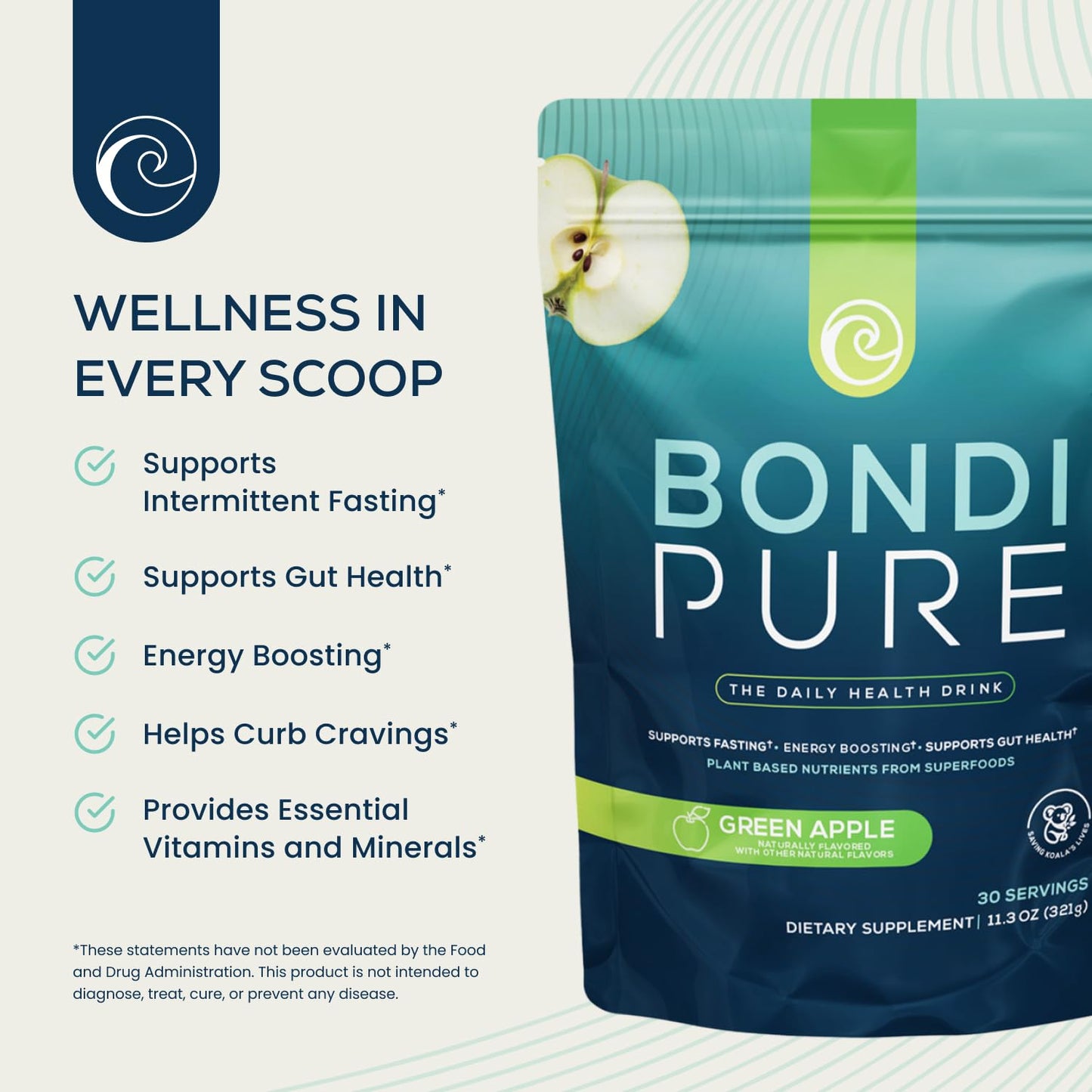 Bondi Pure - Daily Health & Detox Drink - Promote Gut Health & Energy Support During a Cleanse or Intermittent Fasting - Plant-Based Fibers